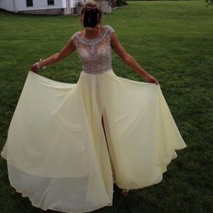 Egg Shell yellow prom dress/formal dress